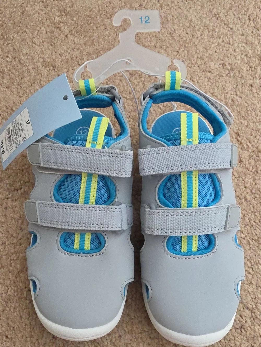 Cat & Jack Grey and Blue Hook-and-Loop Kids Sandals with Yellow Stripe
